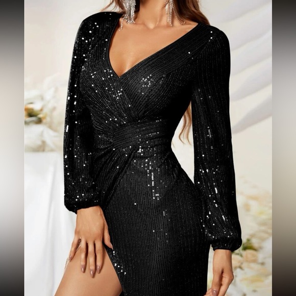 Luxe party wrap sequins dress - Picture 6 of 14